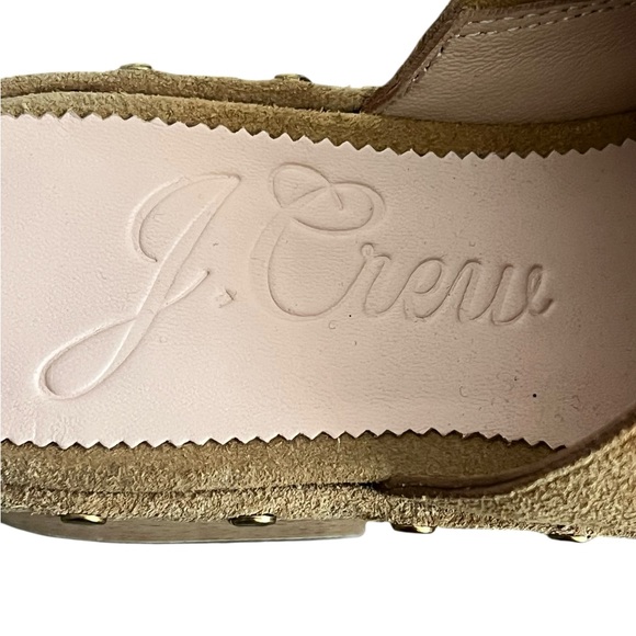 J.Crew Tan Suede Leather Clog Mules Size 6.5 | Wood Studded Slip-Ons - Picture 8 of 9